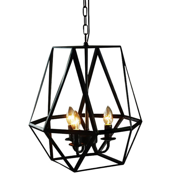 Antique Bronze Lee Geometric Edison Modern Hanging 3-Light Chandelier Lamp With Bulbs