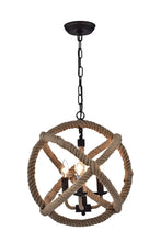 Antique Bronze Metal Twirlie Hemp Rope Contemporary Hanging Chandelier Light Lamp, 16.5 Inch