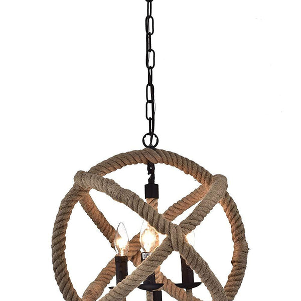 Antique Bronze Metal Twirlie Hemp Rope Contemporary Hanging Chandelier Light Lamp, 16.5 Inch
