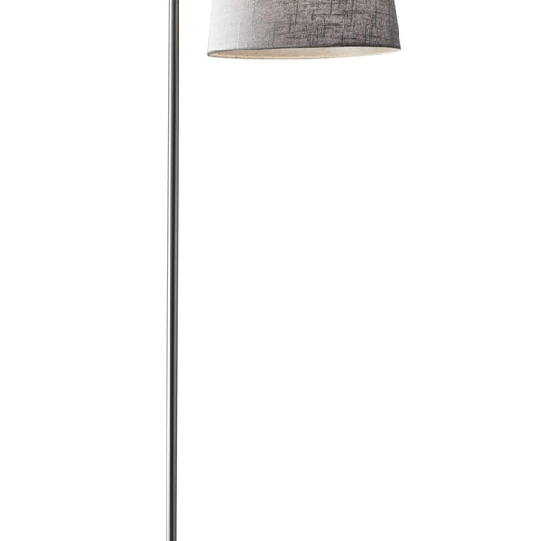 Arc Steel Metal Floor Lamp with Soft Contemporary Textured Grey Linen Shade