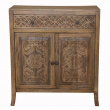 Artisanal Handcarved Dark Wood Accent Storage Cabinet
