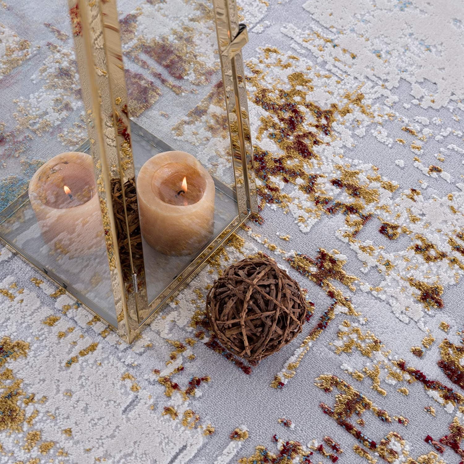 Beige & Gold Abstract Pattern Modern Floor Mat Decorative Area Rug, 8 x 11 Feet