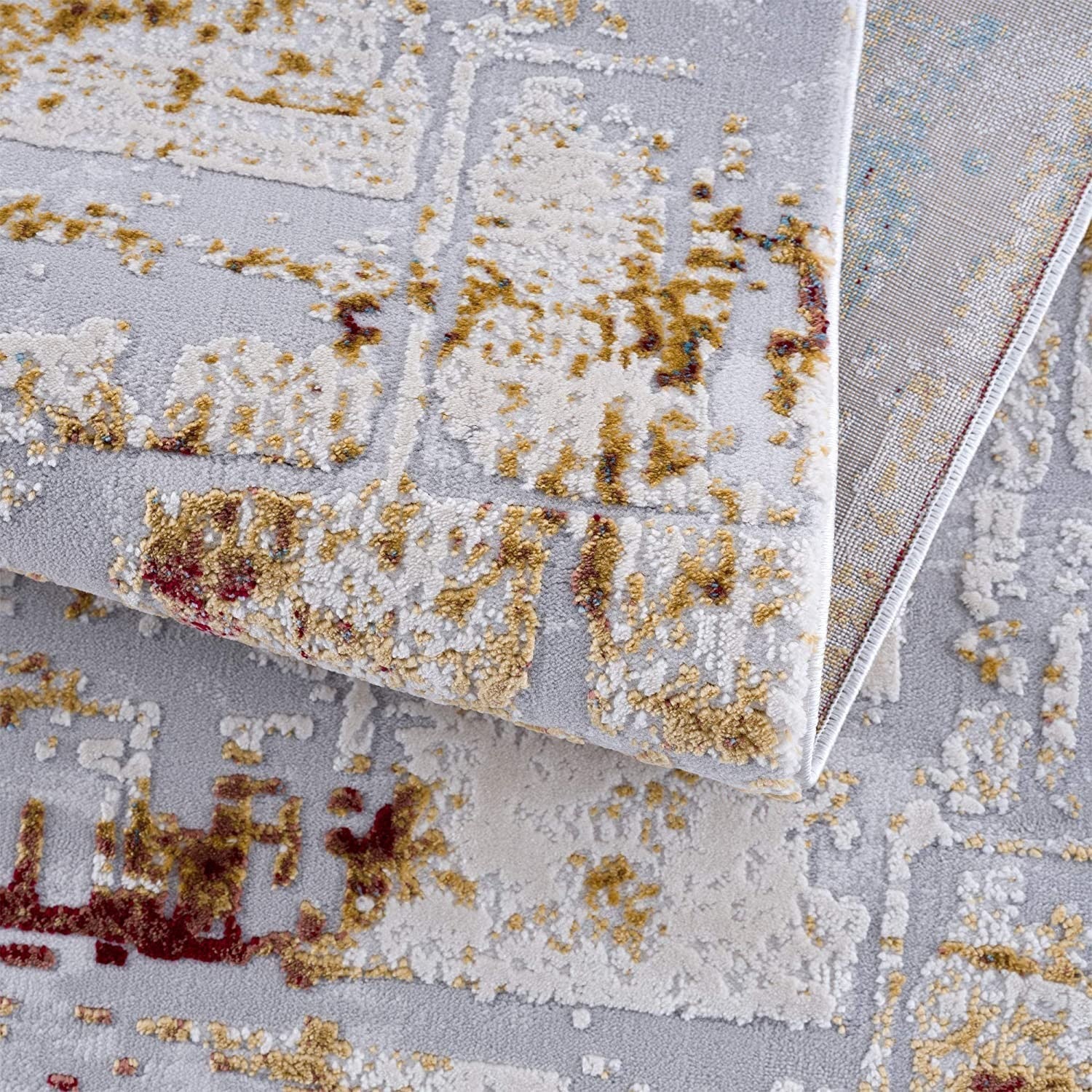 Beige & Gold Abstract Pattern Modern Floor Mat Decorative Area Rug, 8 x 11 Feet