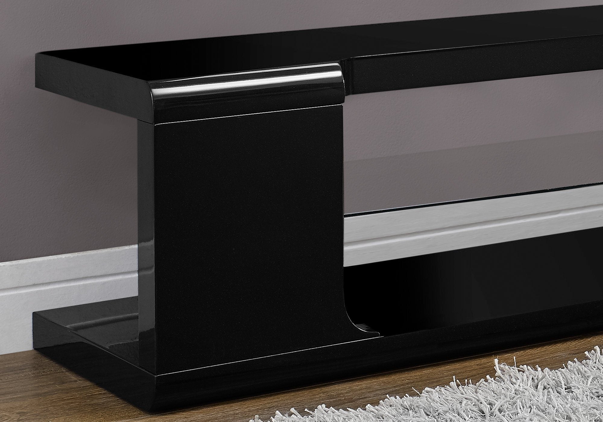Black Clear Hollow Core Tempered Glass Console TV Stand