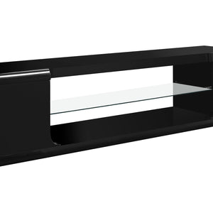 Black Clear Hollow Core Tempered Glass Console TV Stand