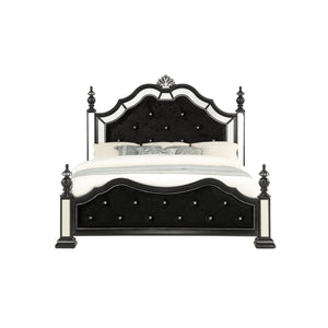 Black Felt Finish Full Bed with Crystal Mirrored Embellished