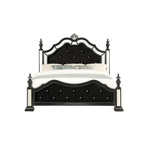 Black Felt Finish Full Bed with Crystal Mirrored Embellished
