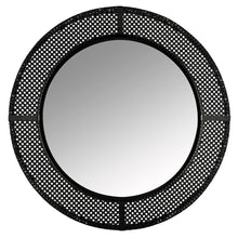 Black Metal Cane Webbing Round Decorative Wall Mirror