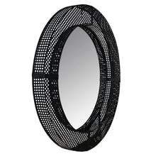 Black Metal Cane Webbing Round Decorative Wall Mirror