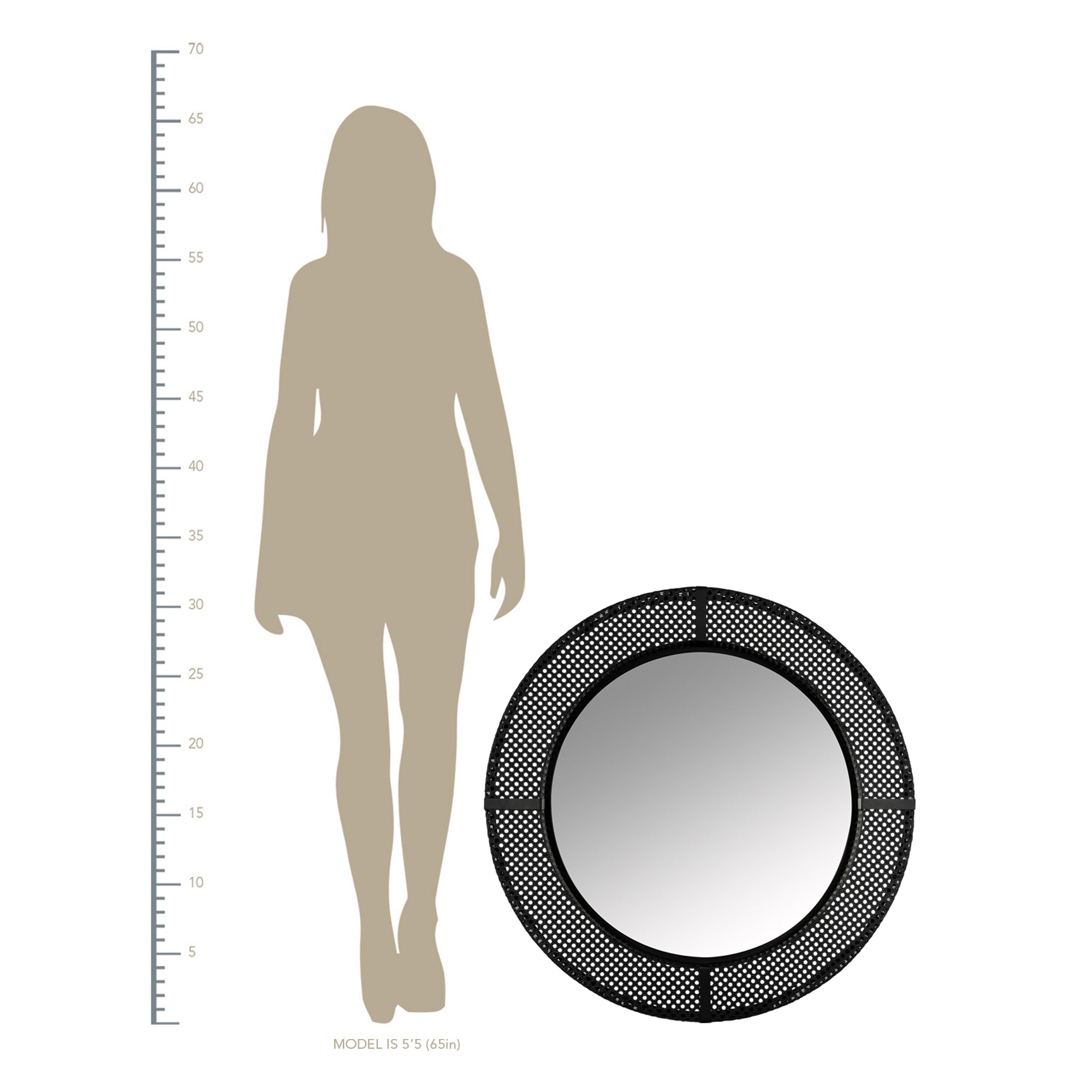 Black Metal Cane Webbing Round Decorative Wall Mirror