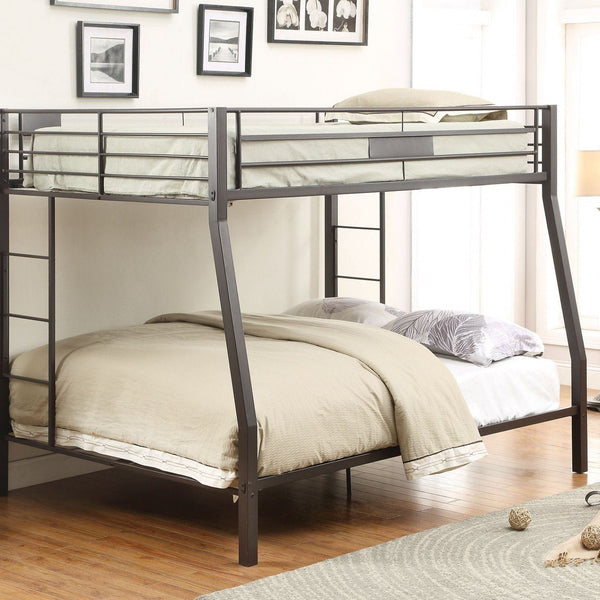 Black Metal Finish Twin Over Full Bunk Bed with Side Ladders