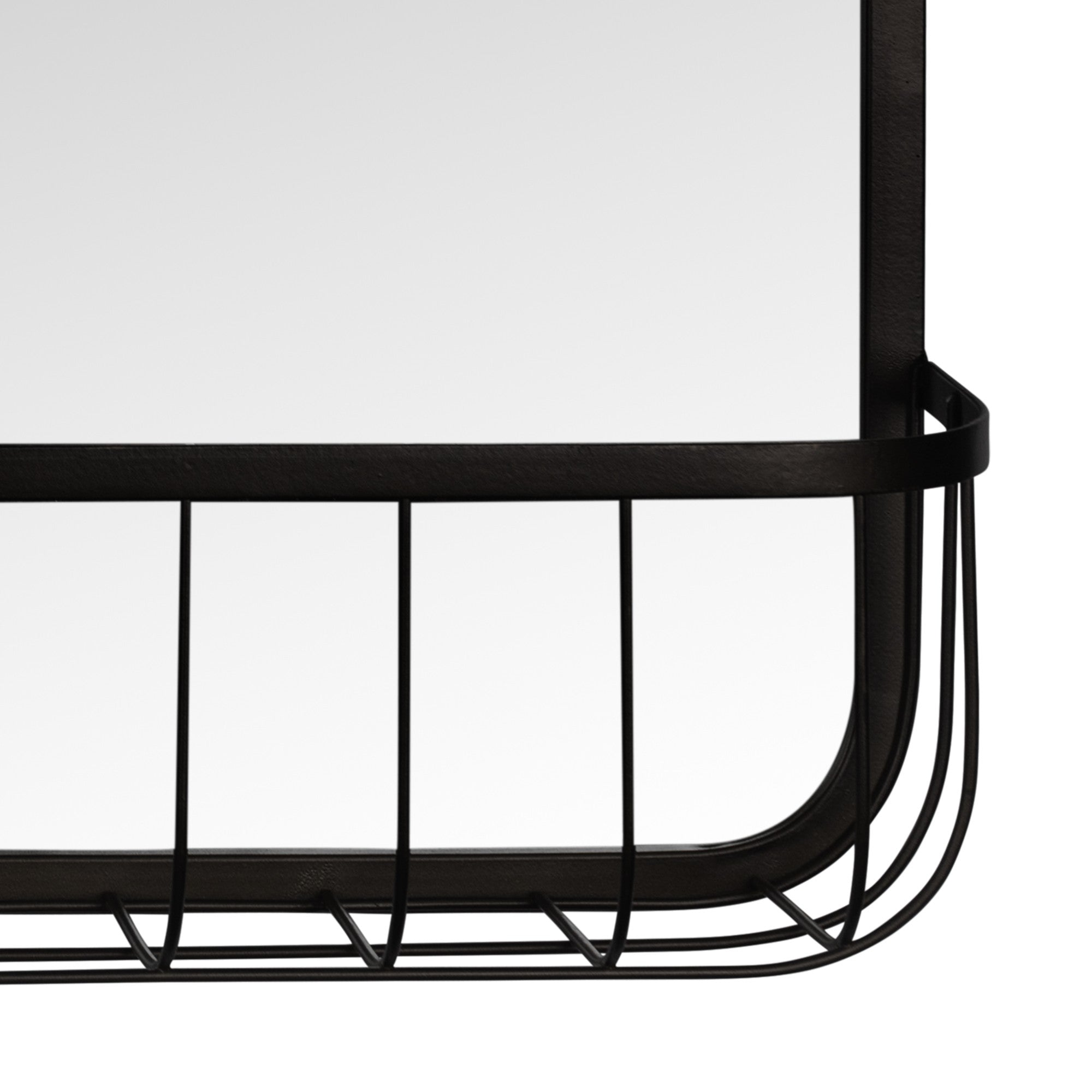 Black Modern Farmhouse Metal Accent Wall Mirror with Basket