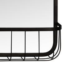 Black Modern Farmhouse Metal Accent Wall Mirror with Basket