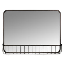 Black Modern Farmhouse Metal Accent Wall Mirror with Basket