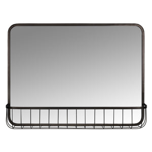 Black Modern Farmhouse Metal Accent Wall Mirror with Basket