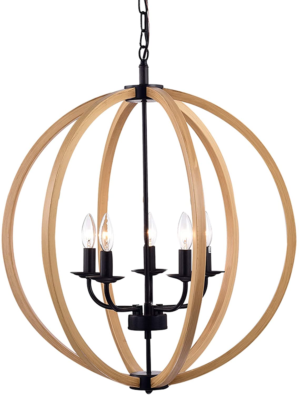 Black Natural Metal Fedelmid Modern Hanging Light Round Pendant Lamp, 24 Inch
