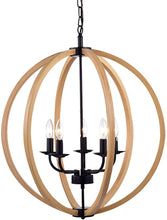 Black Natural Metal Fedelmid Modern Hanging Light Round Pendant Lamp, 24 Inch