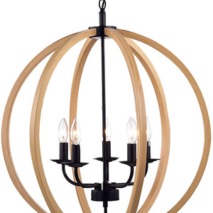 Black Natural Metal Fedelmid Modern Hanging Light Round Pendant Lamp, 24 Inch