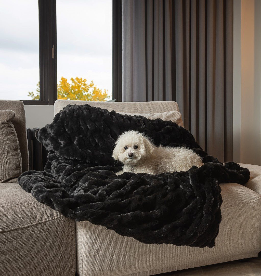 Black Premier Luxury Super Soft Faux Fur Plush Throw Blanket