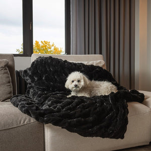 Black Premier Luxury Super Soft Faux Fur Plush Throw Blanket