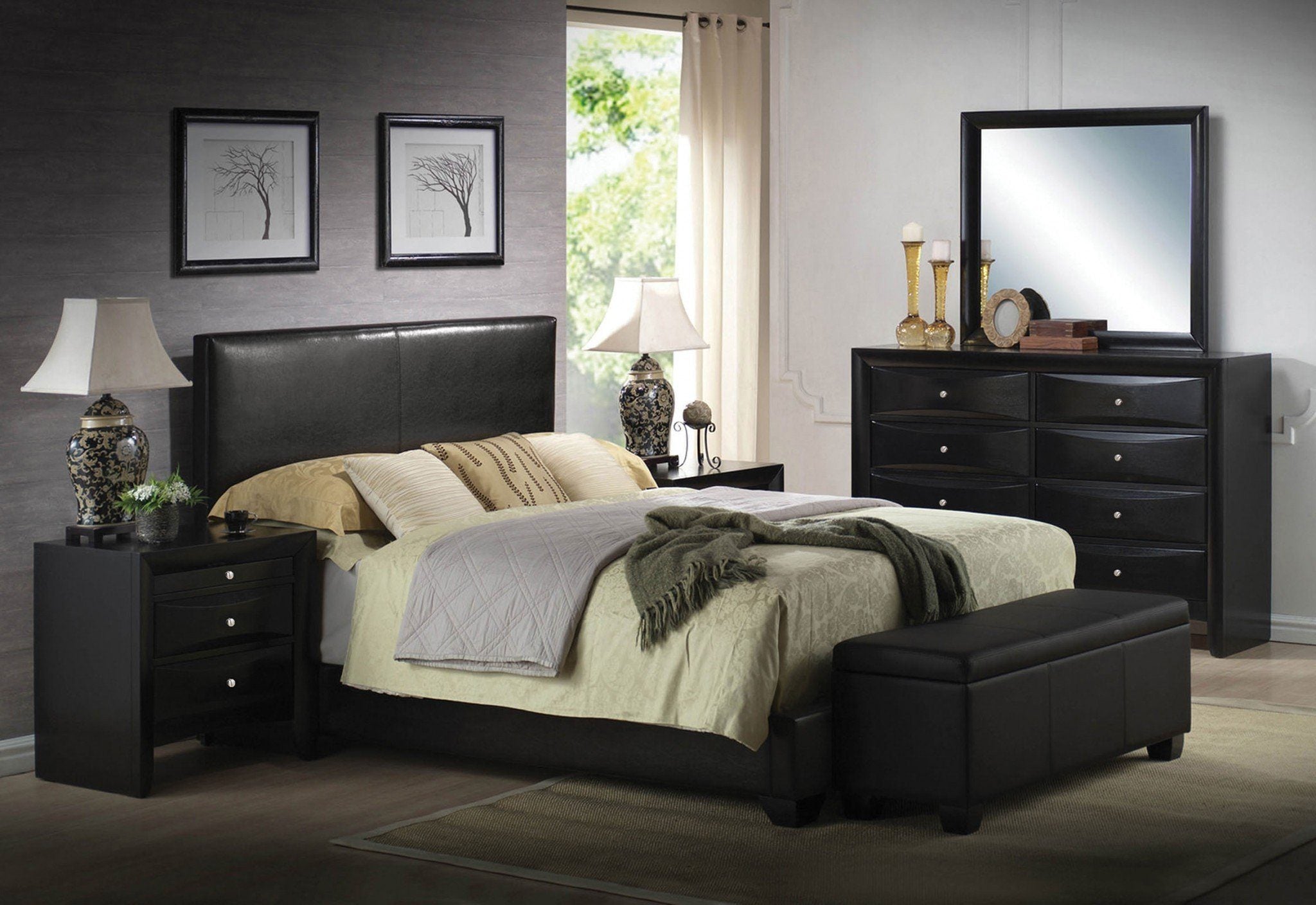 Black Pu Full Panel Bed