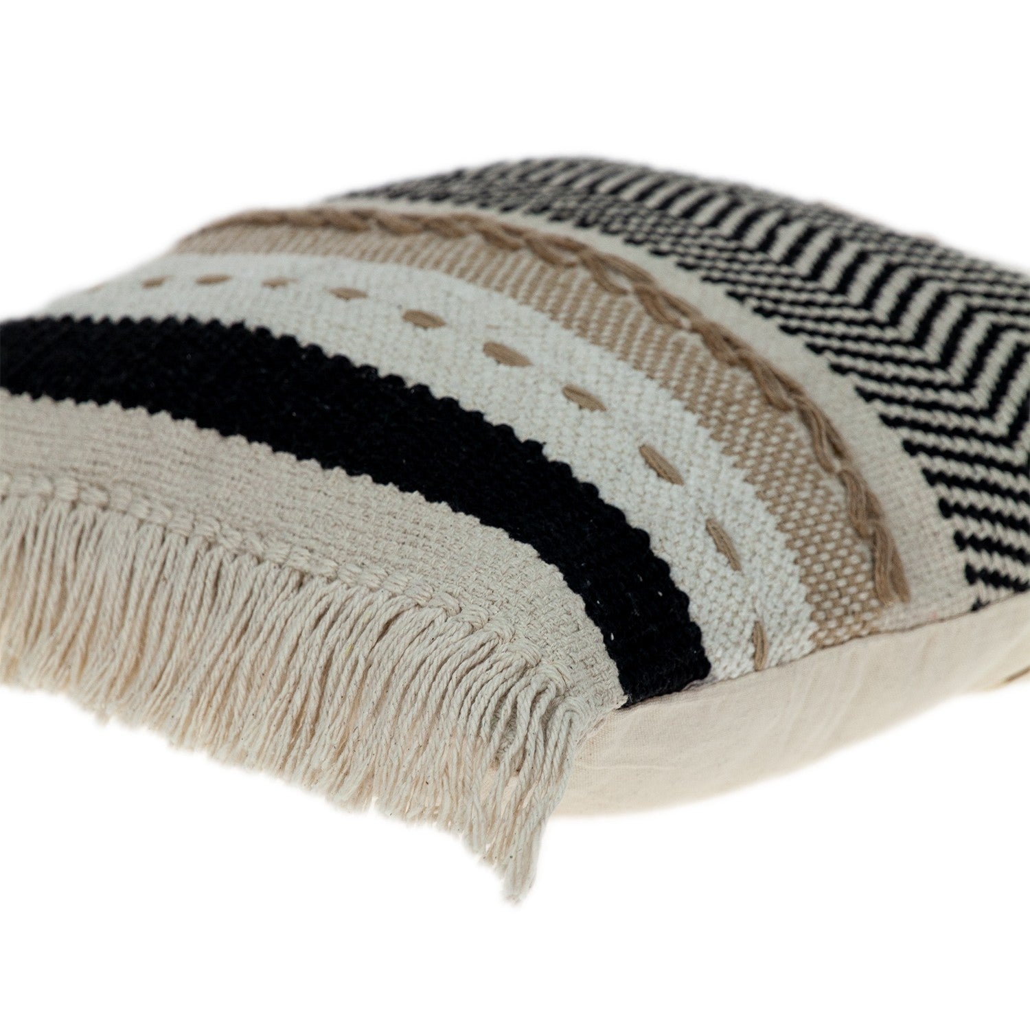 Black White and Tan Textured Pillow