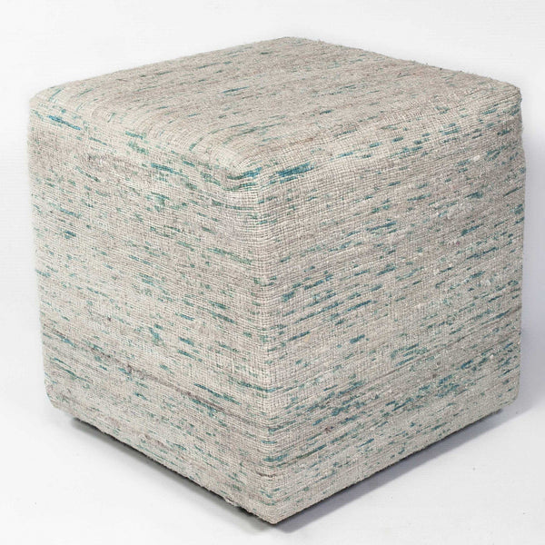 Blue Viscose Square Pouf with Linear Pattern 18 inch