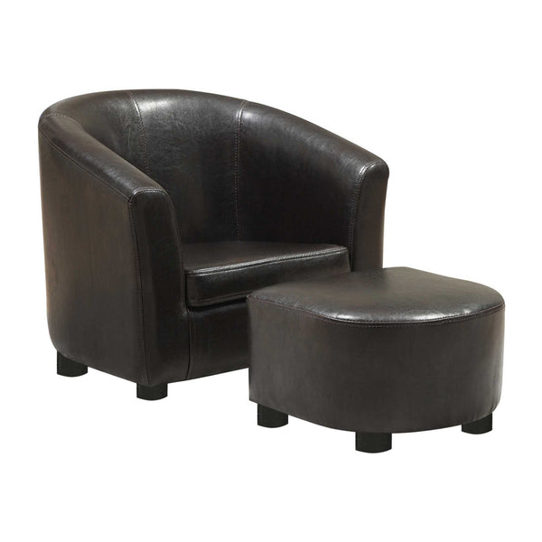 Brown Faux Leather Youth Club Chair and Ottoman Set