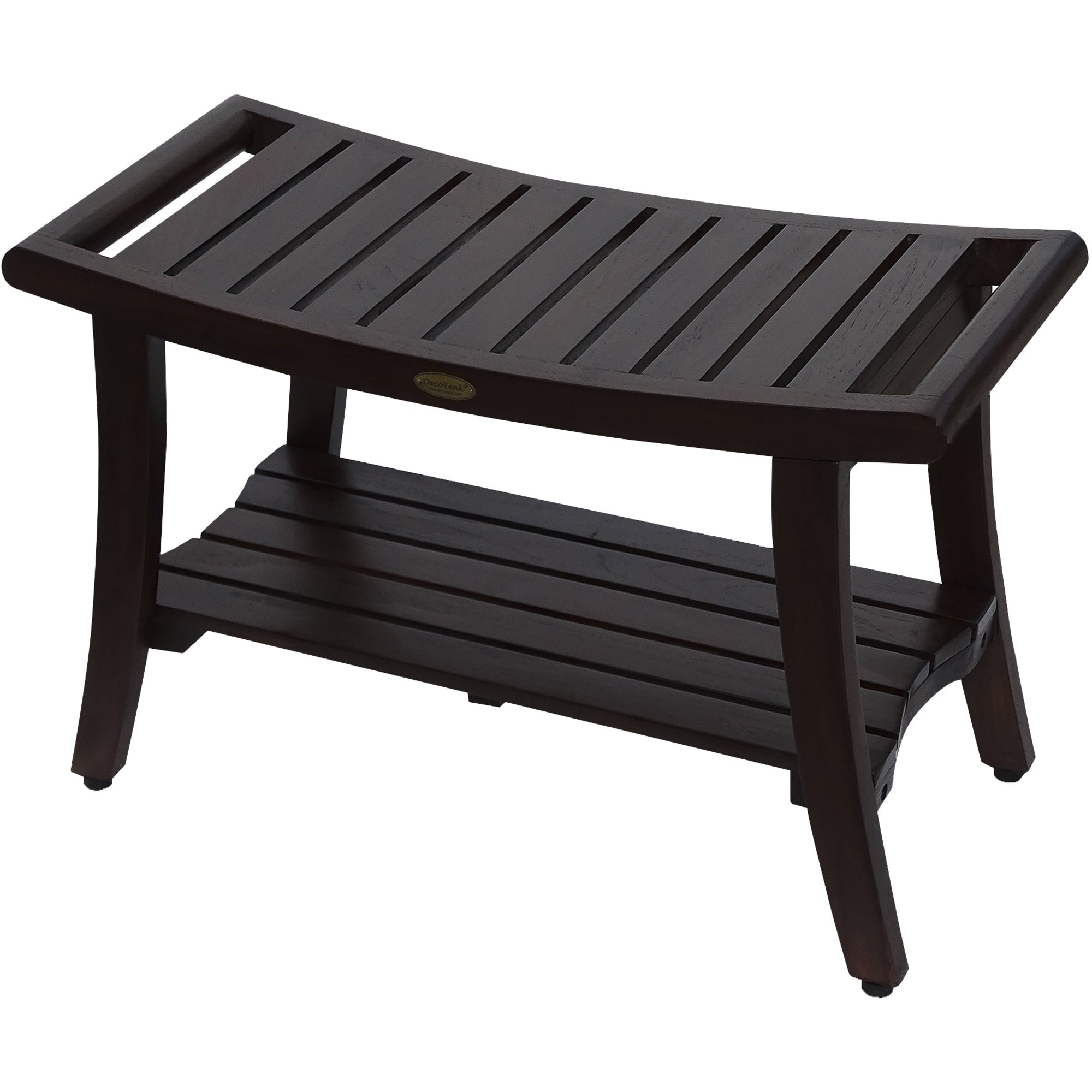 Brown Finish Contemporary Teak Patio Seat Furniture Outdoor Shower Bench with Handles