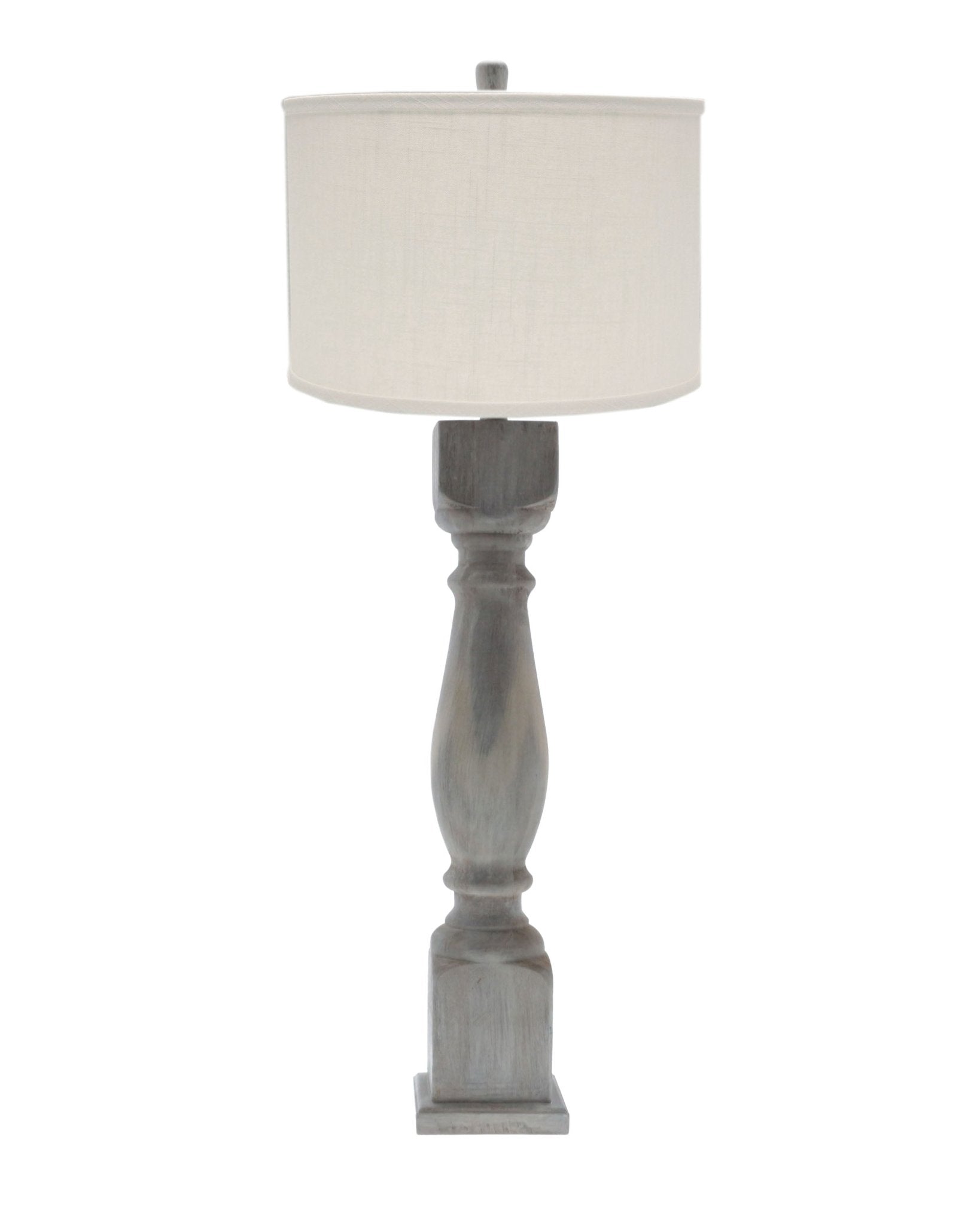 Brown Washed Wood Finish Light Table Lamp with Ivory Linen Shade