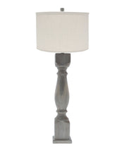 Brown Washed Wood Finish Light Table Lamp with Ivory Linen Shade