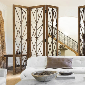 Brown Wood & Metal Incline Screen Room Divider