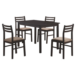 Cappuccino Beige Solid Wood Foam Polyester Blend Contemporary Home Furniture Table And Chairs Dining Set, Set Of 5