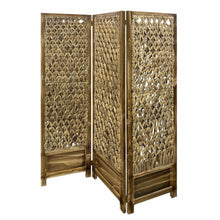 Casual Wood & Seagrass 3 Panel Privacy Screen Room Divider