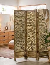 Casual Wood & Seagrass 3 Panel Privacy Screen Room Divider