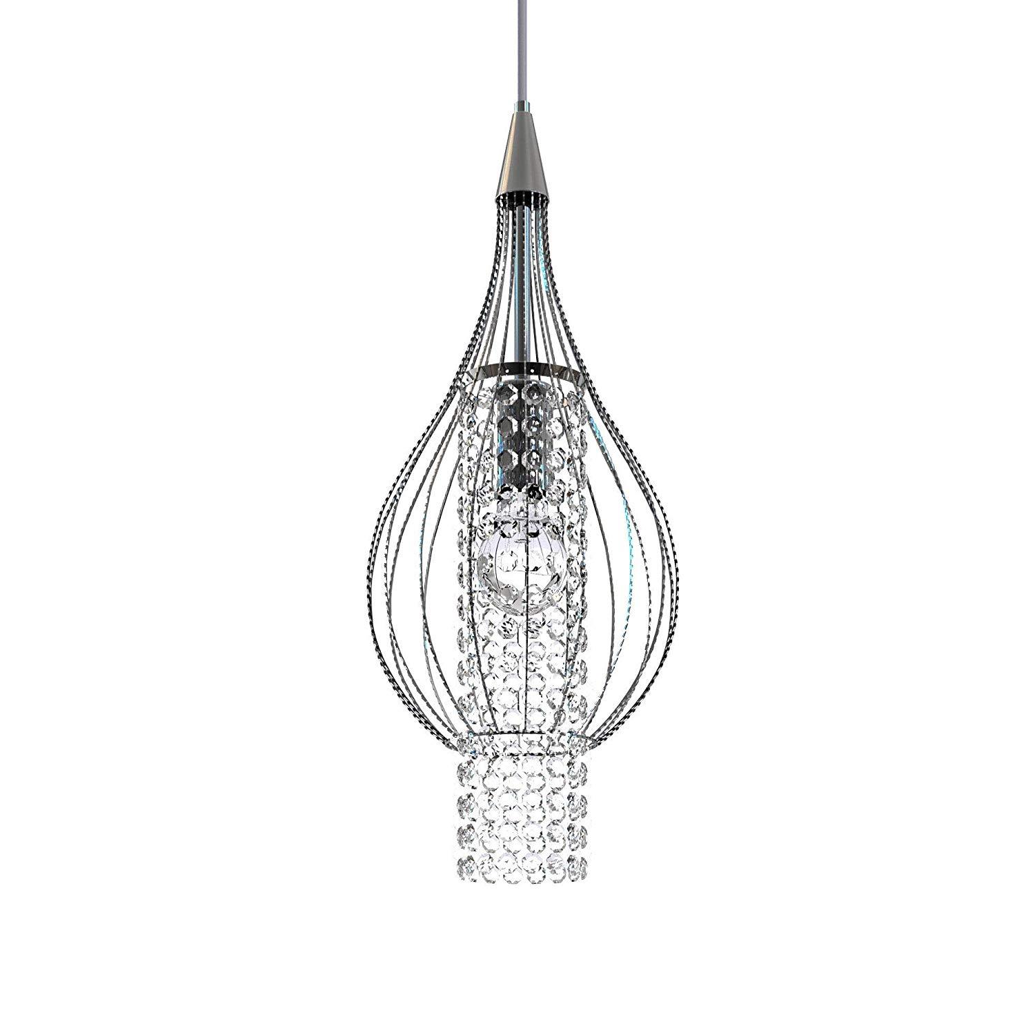 Chrome Finish Crystal Xyza Modern Hanging Light Chandelier Lamp, 7.5 Inch