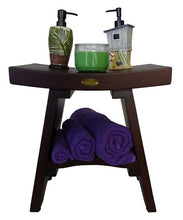 Compact Curviliniear Teak Shower Outdoor Bench with Shelf in Brown Finish