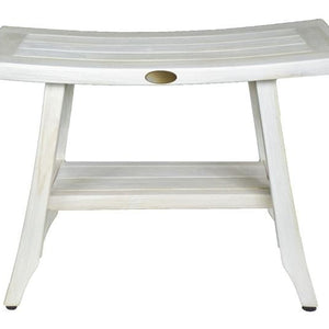 Contemporary Teak Shower Stool or Outdoor Bench in Whitewash Finish