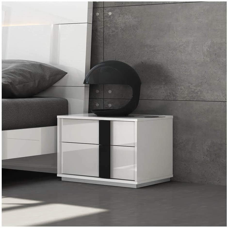 Contemporary White and Black 2 Drawer Nightstand