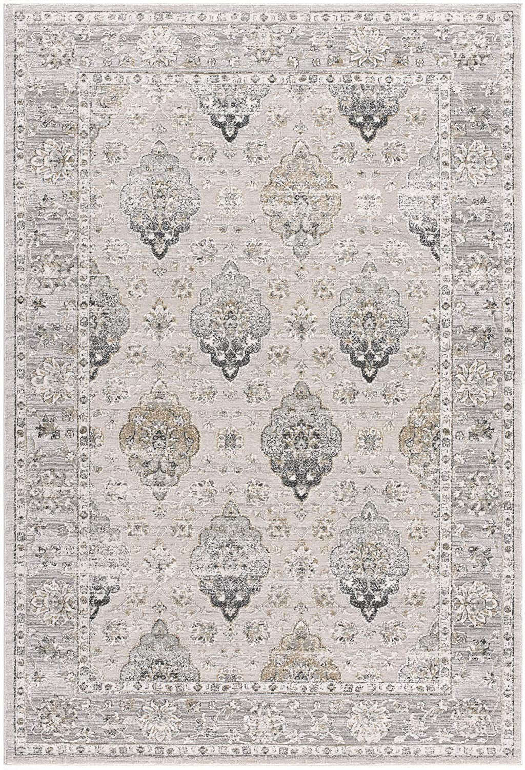 Cream & Gray Rich Traditional Modern Floor Mat Decorative Area Rug, 8 x 11 Feet