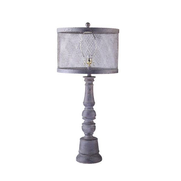 Distressed Dark Grey Traditional Table Lamp with Mesh Metal Shade