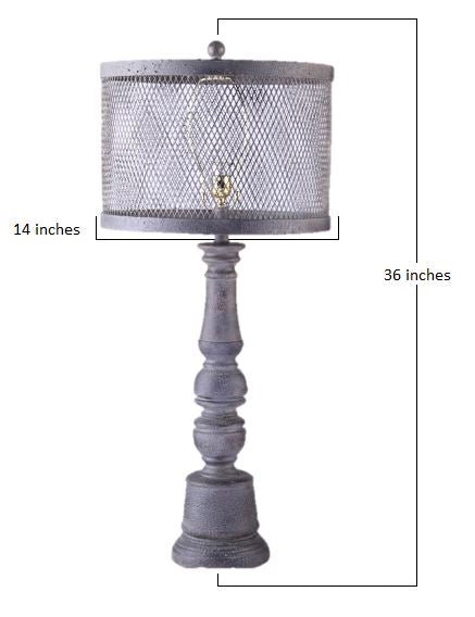 Distressed Dark Grey Traditional Table Lamp with Mesh Metal Shade