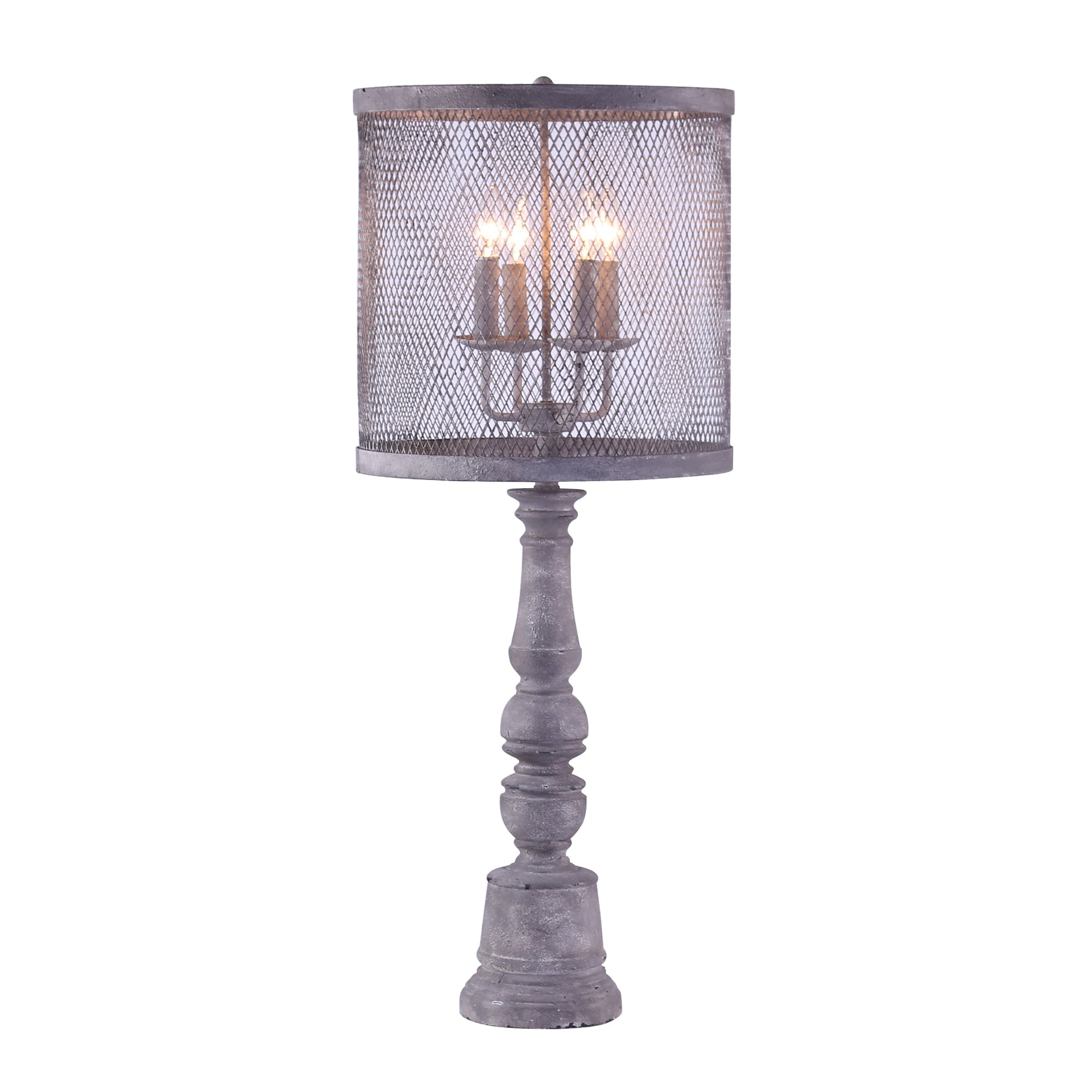 Distressed Grey Traditional Light Table Lamp with Mesh Metal Shade