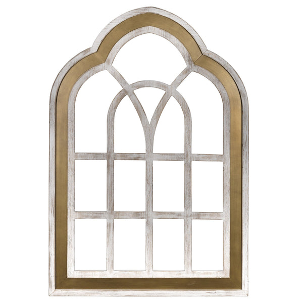 Distressed White & Gold Cathedral Window Vintage Wall Decor