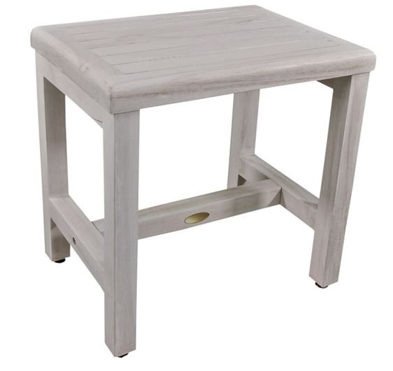 Driftwood Finish Compact Rectangular Classic Traditional Teak Patio Seat Furniture Outdoor Shower Bench