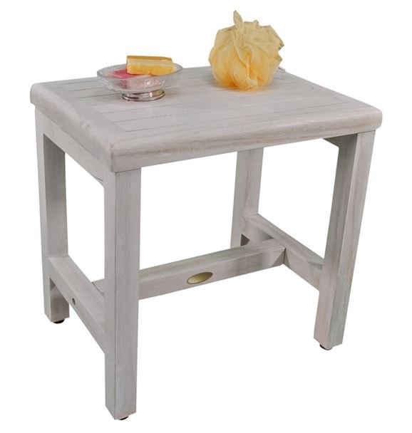 Driftwood Finish Compact Rectangular Classic Traditional Teak Patio Seat Furniture Outdoor Shower Bench