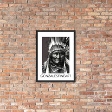 Geronimo War Bonnet Black and White Framed poster