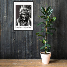 Geronimo War Bonnet Black and White Framed poster