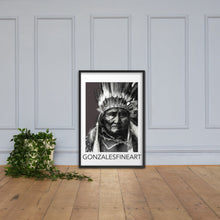 Geronimo War Bonnet Black and White Framed poster