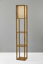 Floor Lamp with Natural Wood Finish Storage Shelves